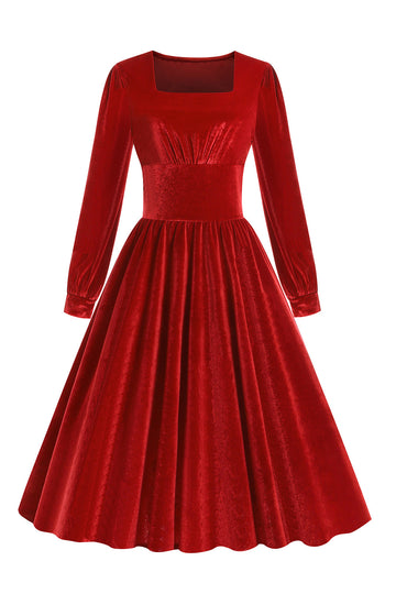Vestido vintage de veludo vermelho Midi